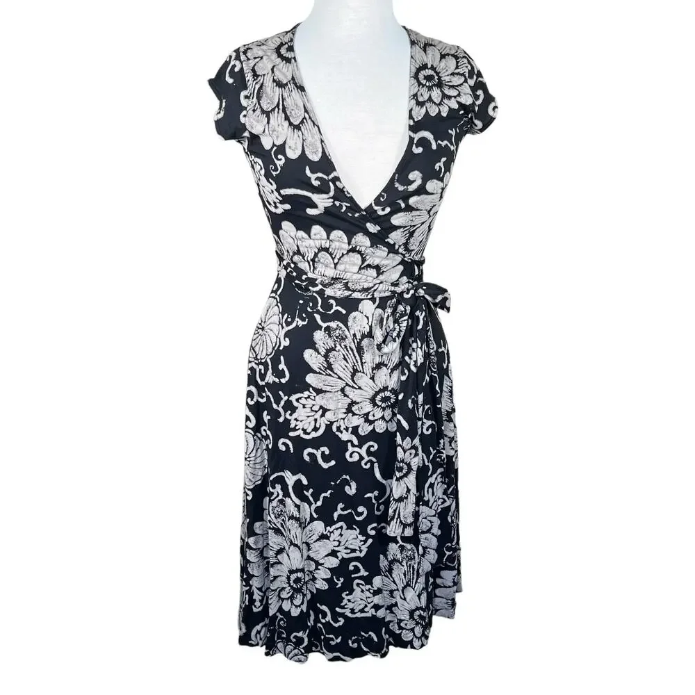 Lucky Brand Women’s Floral Neutral Print Boho Casual Festival Wrap Dress S EUC - Picture 1 of 14